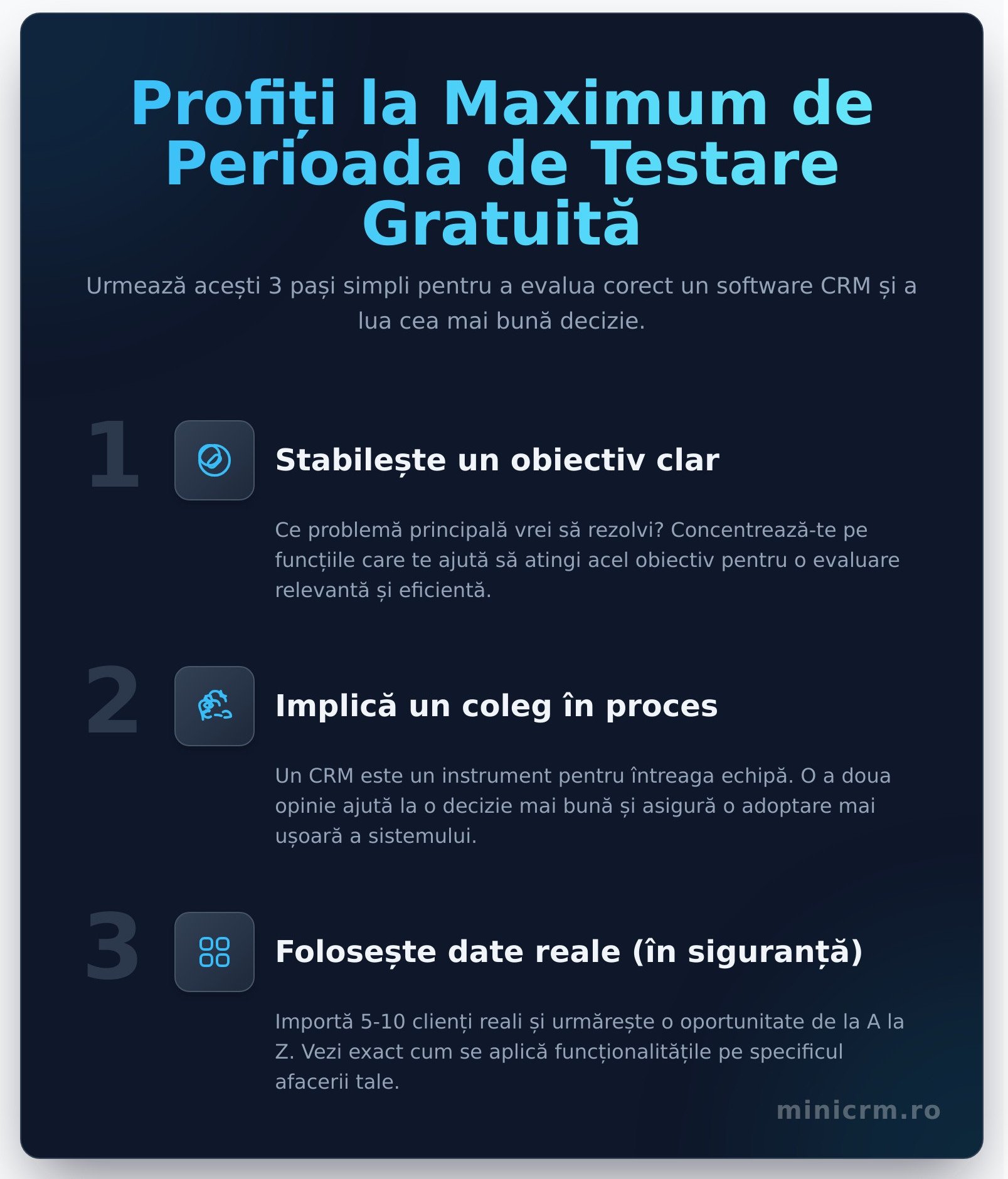 Demo CRM gratuit: Testează MiniCRM fără obligații